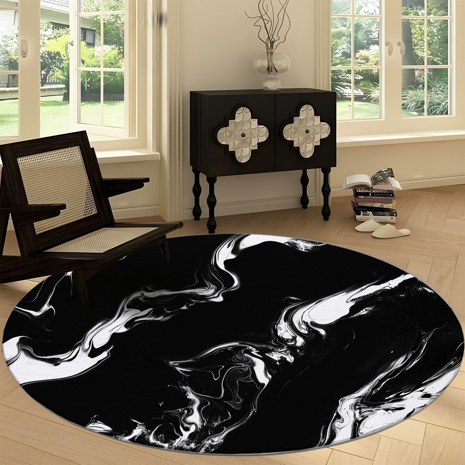 ラグ・カーペット Kyne Stamp Circle Rug by ROOM Black Amazon.com: Round Area Rug 8' x 8', Black and White Marble Fluid